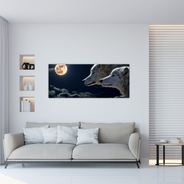 Obraz vlkov vyjúcich na mesiac (120x50 cm)