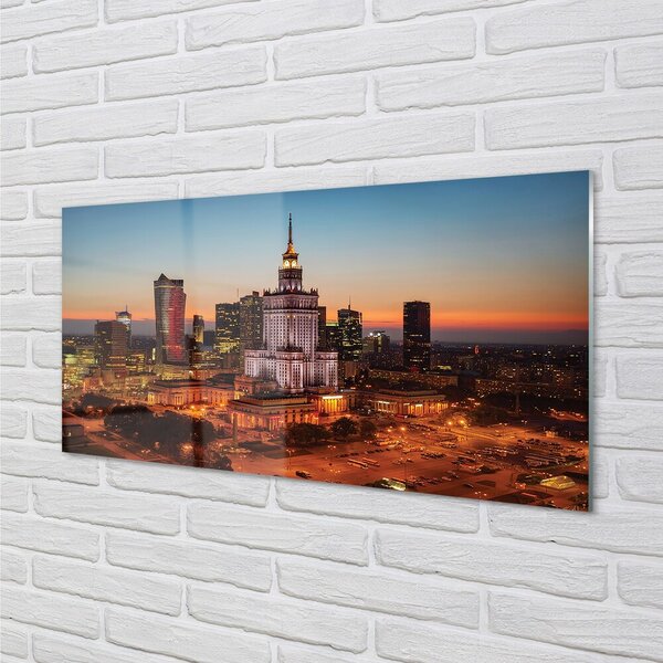 Sklenený obraz Nočná panoráma Varšavy mrakodrapov 100x50 cm 2 Prívesky