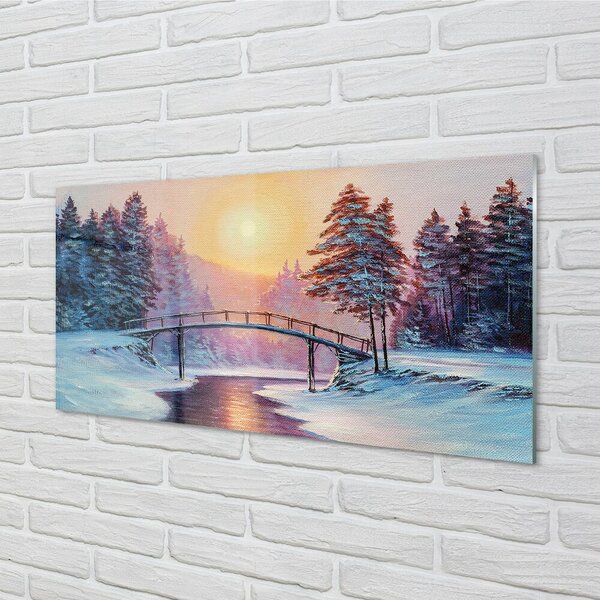 Obraz na skle Zimné stromy sneh na východ 100x50 cm 2 Prívesky