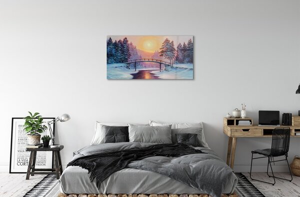Obraz na skle Zimné stromy sneh na východ 100x50 cm 2 Prívesky