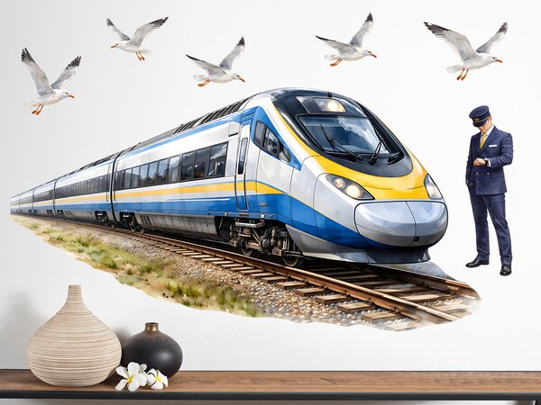 Nalepte.cz Vlak Pendolino textilní prelepiteľná nálepka na stenu arch 75 x 39 cm