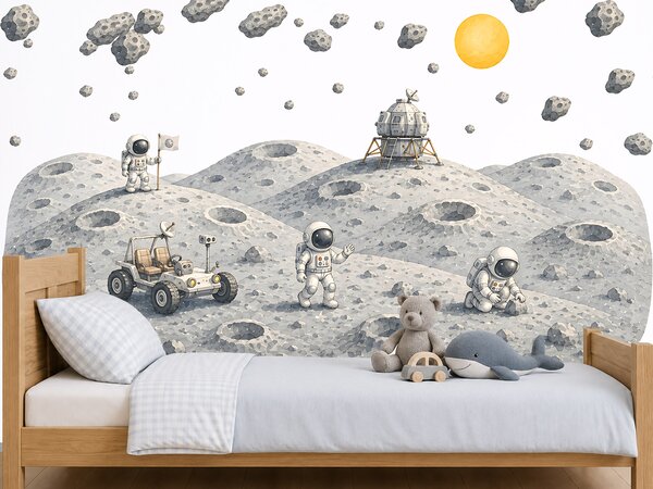 Nalepte.cz Astronauti na Mesiaci vesmírne nálepky na stenu hárok 75 x 32 cm