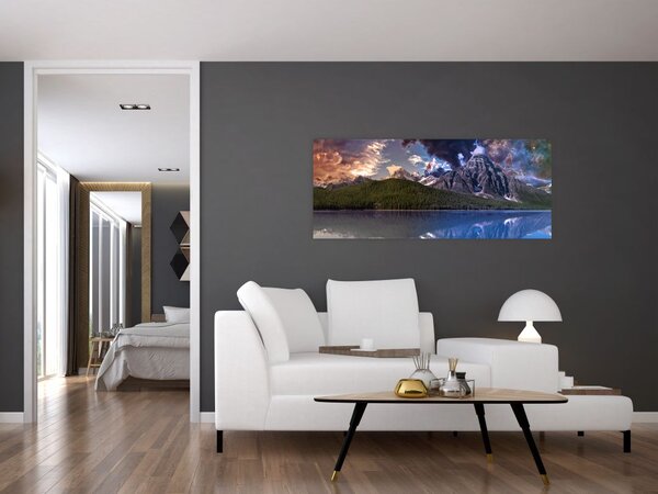 Obraz jazera a hôr (120x50 cm)