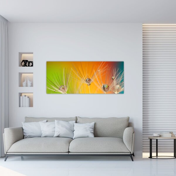 Obraz kvapiek na rastline (120x50 cm)