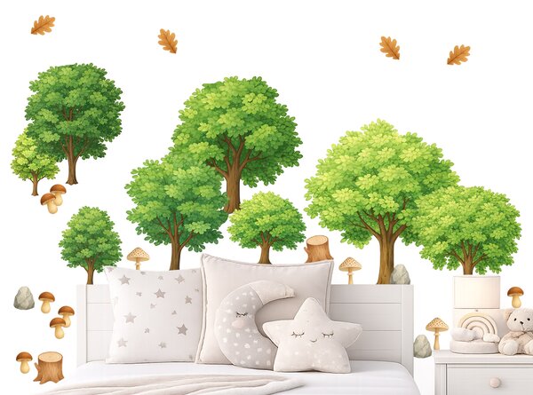 Nalepte.cz Súbor listnatých stromov textilní prelepiteľné nálepky na stenu arch 75 x 60 cm