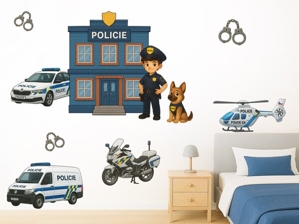 Nalepte.cz Polícia textilní prelepiteľné nálepky na stenu arch 46 x 31 cm