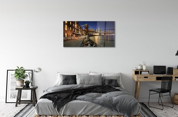 Sklenený obraz Nočná rieka mrakodrapy 100x50 cm 2 Prívesky