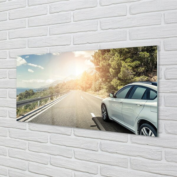 Obraz na skle Hory mraky auto cesty strom 100x50 cm 2 Prívesky