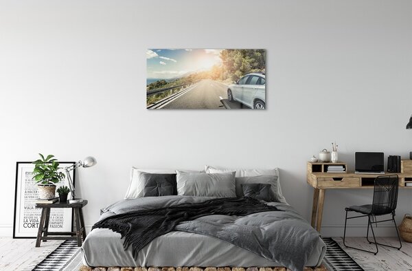 Obraz na skle Hory mraky auto cesty strom 100x50 cm 2 Prívesky