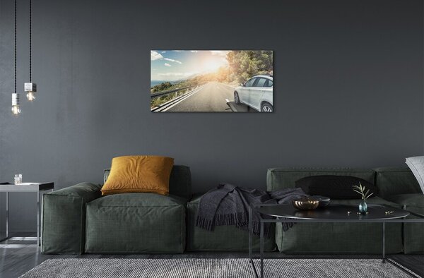Obraz na skle Hory mraky auto cesty strom 100x50 cm 2 Prívesky