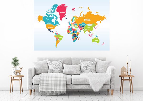 Nalepte.cz Mapa sveta názvy krajín textilní prelepiteľná nálepka na stenu 48 x 32 cm