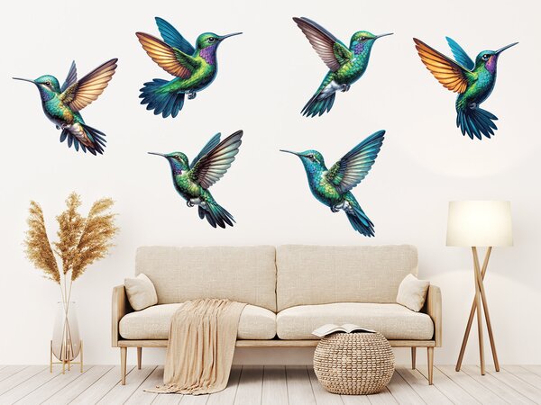 Nalepte.cz Kolibríky textilní prelepiteľné nálepky na stenu arch 47 x 31 cm