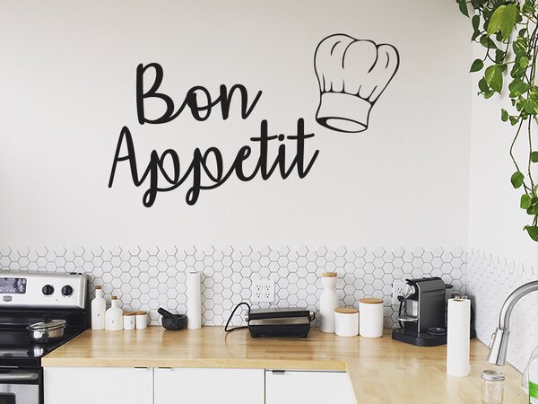 Nalepte.cz Bon Appetit s kuchárskou čiapkou nálepka na stenu 30 x 18 cm