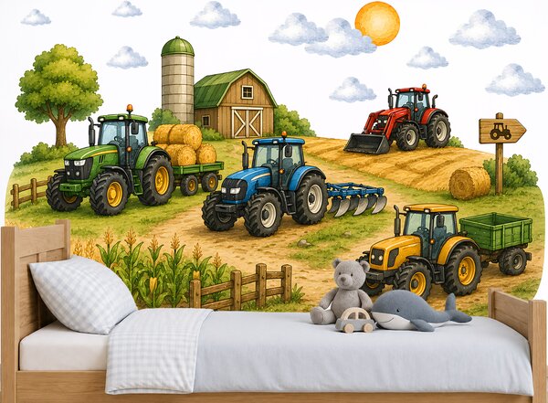 Nalepte.cz Traktory na farme nálepky na stenu za posteľou arch 75 x 40 cm