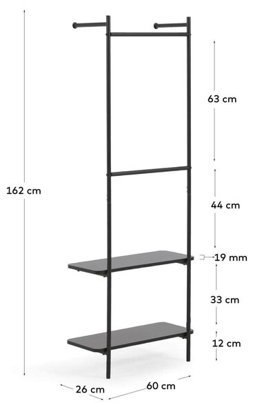 MUZZA Nástenný kovový regál Mabry 60 x 162 cm čierny
