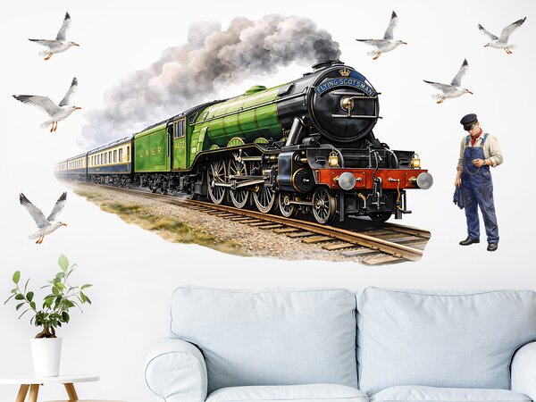 Nalepte.cz Vlak Flying scotsman textilní prelepiteľná nálepka na stenu arch 75 x 50 cm