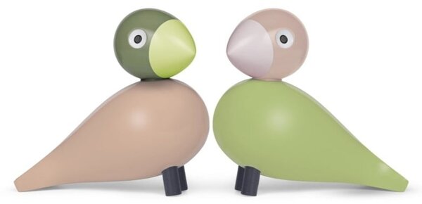 Drevený vtáčik Lovebirds Light Green / Rose – sada 2 ks