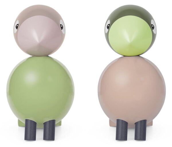 Drevený vtáčik Lovebirds Light Green / Rose – sada 2 ks