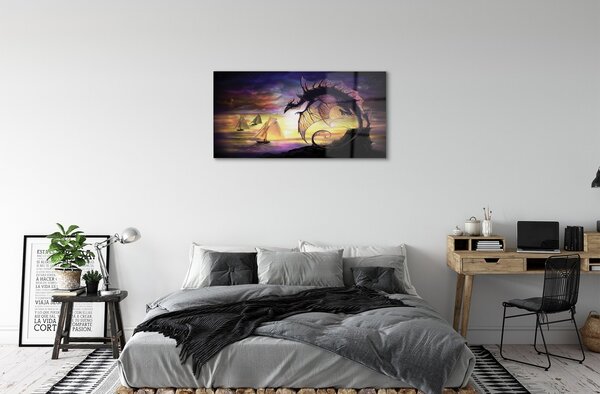 Sklenený obraz Dračie lode mraky sea 100x50 cm 2 Prívesky