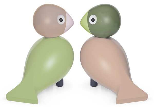 Drevený vtáčik Lovebirds Light Green / Rose – sada 2 ks