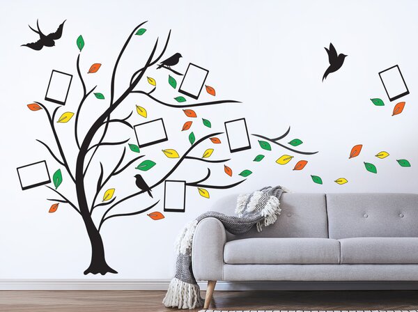 Nalepte.cz Strom s rámčekmi na fotky textilní prelepiteľná nálepka na stenu 130 x 84 cm