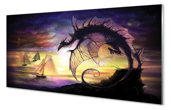 Sklenený obraz Dračie lode mraky sea 100x50 cm 2 Prívesky