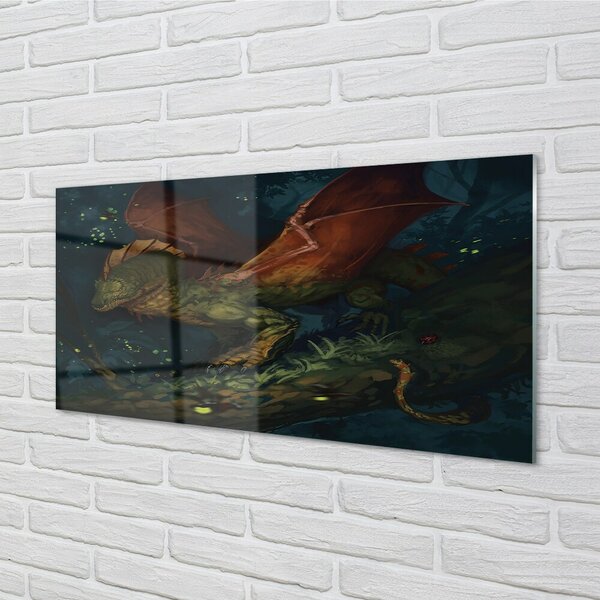 Sklenený obraz Zelený drak v lese 100x50 cm 2 Prívesky