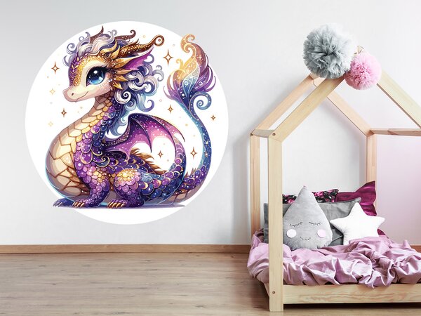 Nalepte.cz Dráčik textilní prelepiteľná nálepka na stenu arch 20 x 20 cm
