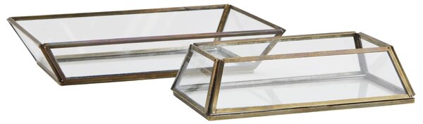 Sklenený podnos Clear / Aged brass – sada 2 ks