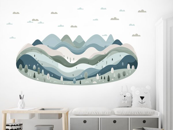 Nalepte.cz Nordic krajinka textilní prelepiteľné nálepky na stenu arch 50 x 21 cm