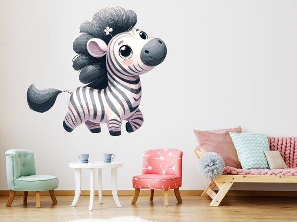 Nalepte.cz Veselá zebra textilní prelepiteľná nálepka na stenu arch 45 x 41 cm