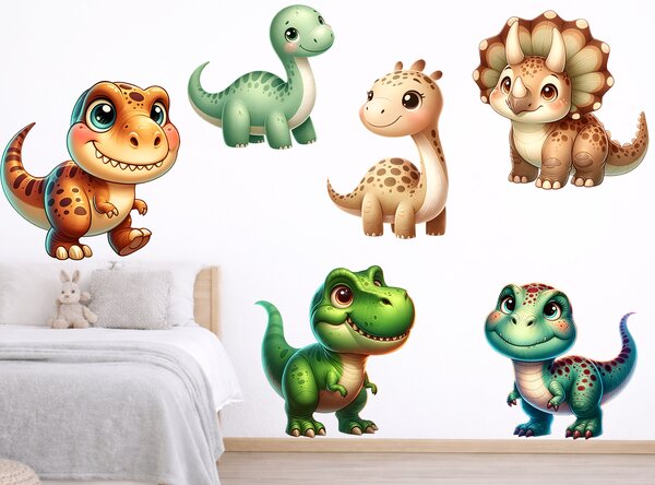 Nalepte.cz Dinosauríci textilní prelepiteľné nálepky na stenu arch 47 x 36 cm