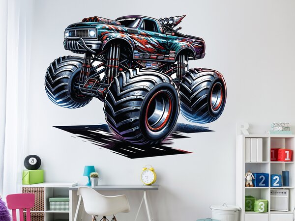 Nalepte.cz Monster truck 02 textilní prelepiteľná nálepka na stenu arch 47 x 37 cm