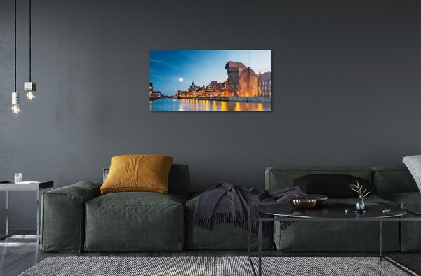Sklenený obraz Rieka noc Gdańsk Staré Mesto 100x50 cm 2 Prívesky