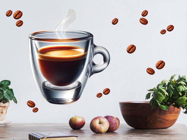Nalepte.cz Šálka ​​kávy espresso textilní prelepiteľná nálepka na stenu hárok 45 x 41 cm