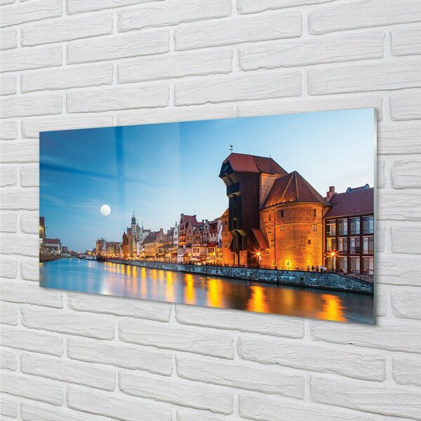 Sklenený obraz Rieka noc Gdańsk Staré Mesto 100x50 cm 2 Prívesky