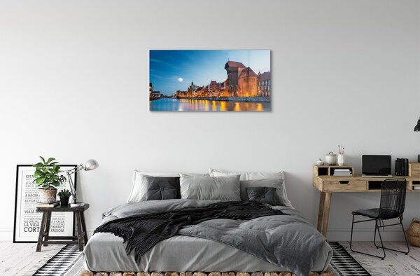Sklenený obraz Rieka noc Gdańsk Staré Mesto 100x50 cm 2 Prívesky