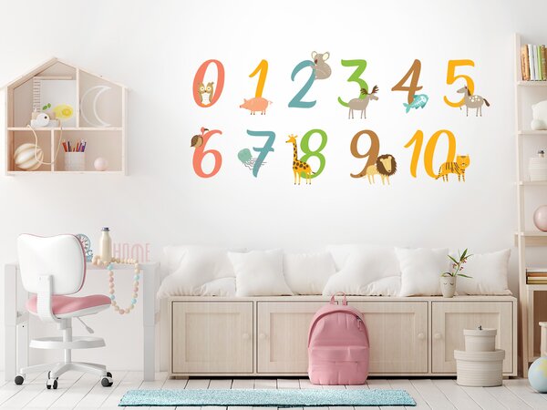 Nalepte.cz Farebné čísla textilní prelepiteľné nálepky na stenu arch 46 x 21 cm