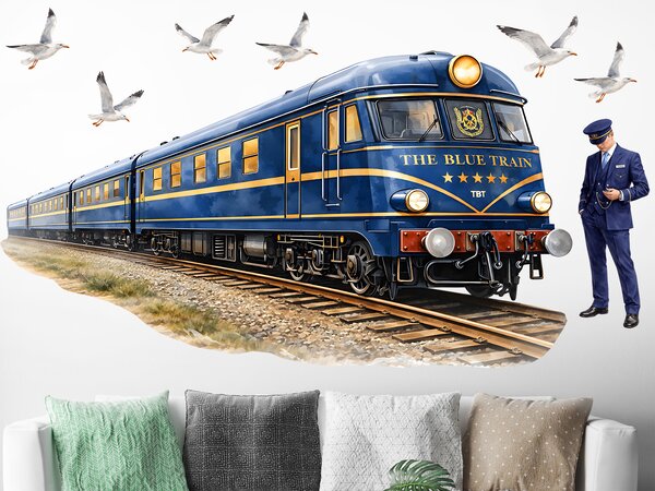 Nalepte.cz Vlak The blue train textilní prelepiteľná nálepka na stenu arch 75 x 42 cm