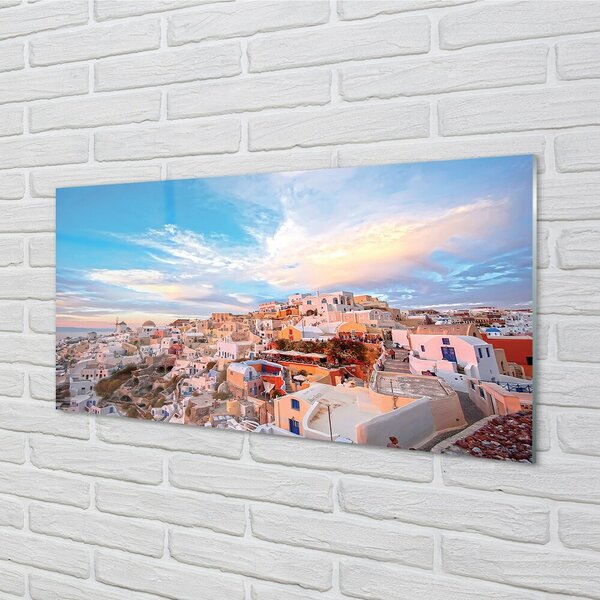 Sklenený obraz Grécko panorámu mesta západ slnka 100x50 cm 2 Prívesky