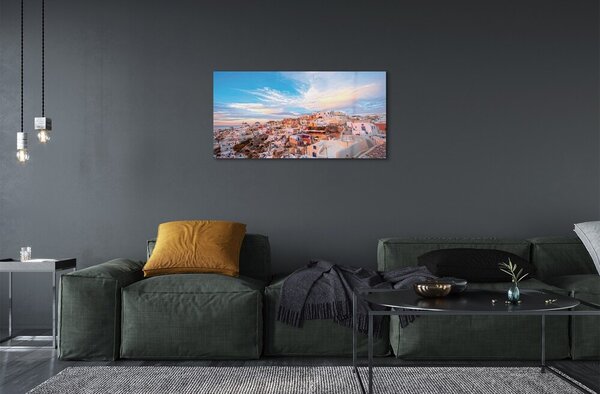 Sklenený obraz Grécko panorámu mesta západ slnka 100x50 cm 2 Prívesky