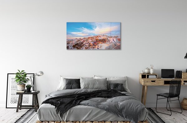 Sklenený obraz Grécko panorámu mesta západ slnka 100x50 cm 2 Prívesky