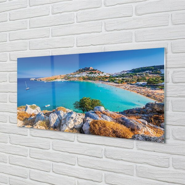 Sklenený obraz Grécko pobrežie beach panorama 100x50 cm 2 Prívesky