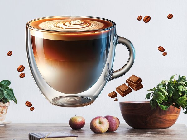 Nalepte.cz Šálka ​​cappuccino textilní prelepiteľná nálepka na stenu hárok 45 x 38 cm