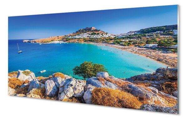 Sklenený obraz Grécko pobrežie beach panorama 100x50 cm 2 Prívesky