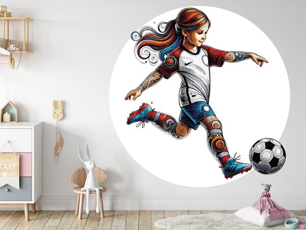 Nalepte.cz Malá futbalistka textilní prelepiteľná nálepka na stenu arch 20 x 20 cm