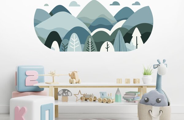 Nalepte.cz Hory ovál textilní prelepiteľné nálepky na stenu arch 46 x 20 cm