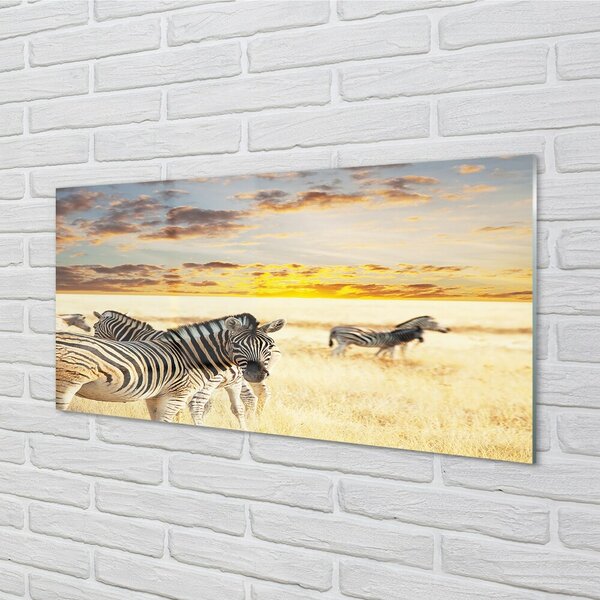 Sklenený obraz Zebry poľa sunset 100x50 cm 2 Prívesky