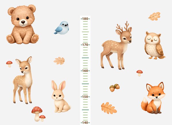 Nalepte.cz Metr veselá zvířátka z lesa textilní prelepiteľné nálepky na stenu výška 160 cm