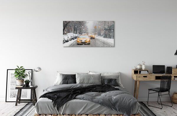 Obraz na skle Zime sneh limuzínový servis 100x50 cm 2 Prívesky